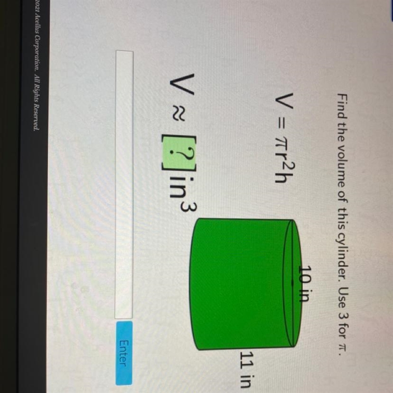 Find the volume of this cylinder please..-example-1