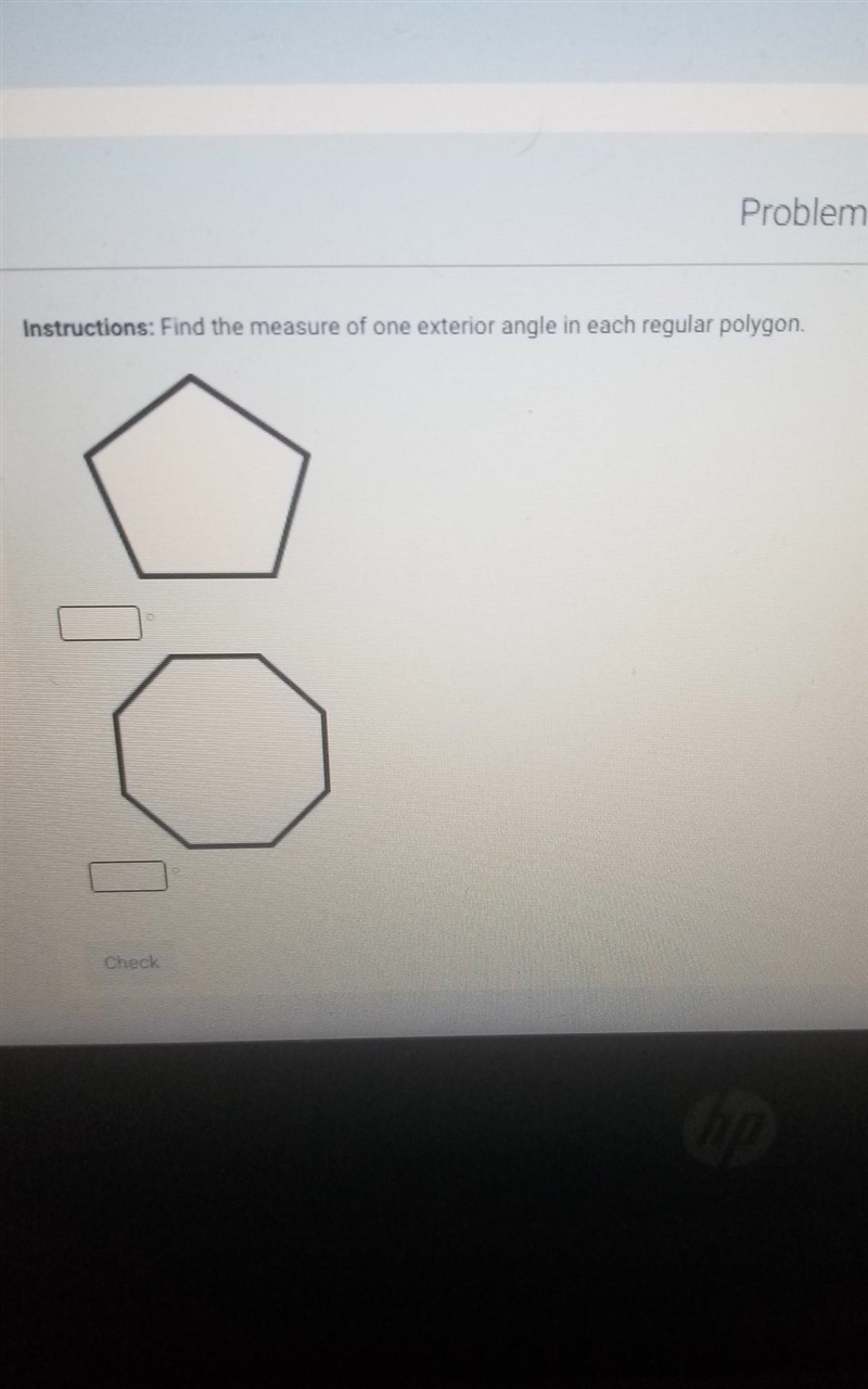 Find the measure of one exterior angle In each regular polygon​-example-1