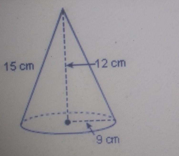 Find the volume of the cone in terms of pi. 405TT cm3 324TT cm3 72TT cm3​-example-1