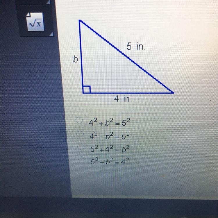 Which equation can be used to find the unknown length, b, in this triangle?-example-1