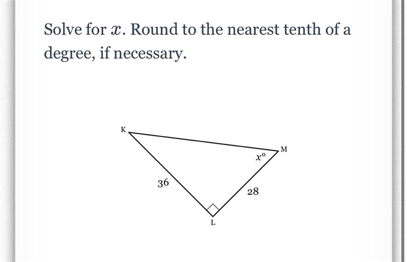 Solve for x. Round to the nearest tenth of a degree, if necessary.-example-1