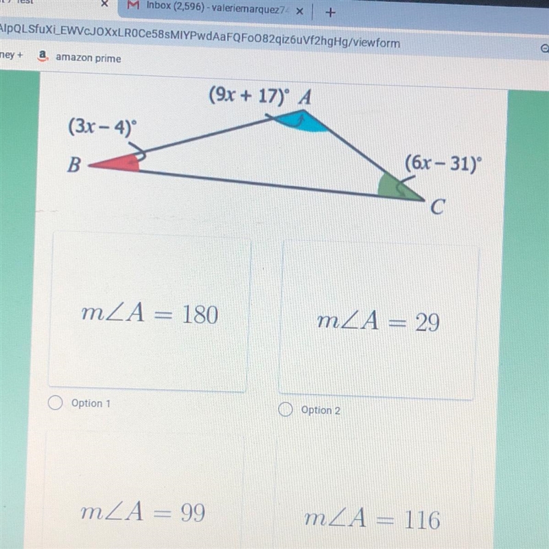 10. Find the measurement of angle A (look at the picture)-example-1