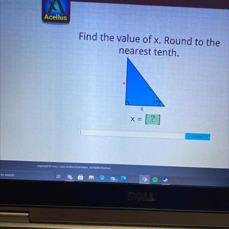 Find the value of x. Round to the nearest tenth. X 37 6 X= Enter-example-1