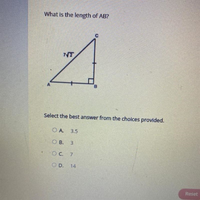 What is the length of AB? Select the best answer from the choices provided. A.3.5 B-example-1