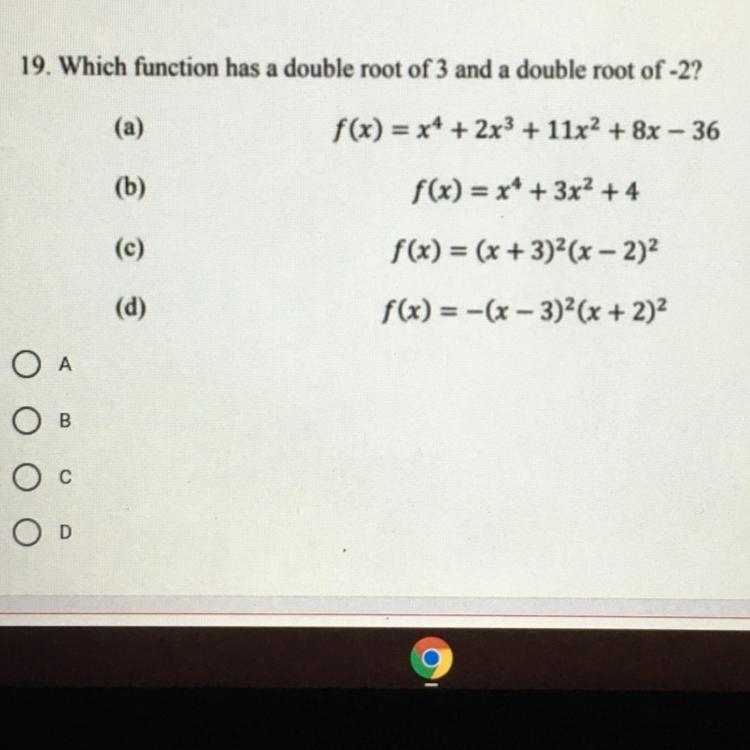 Which function has a double root of 3 and a double root of -2-example-1