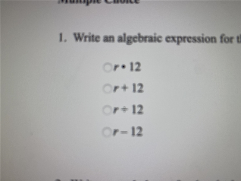 Write an algebraic expression for the following word phrase: the quotient of r and-example-1