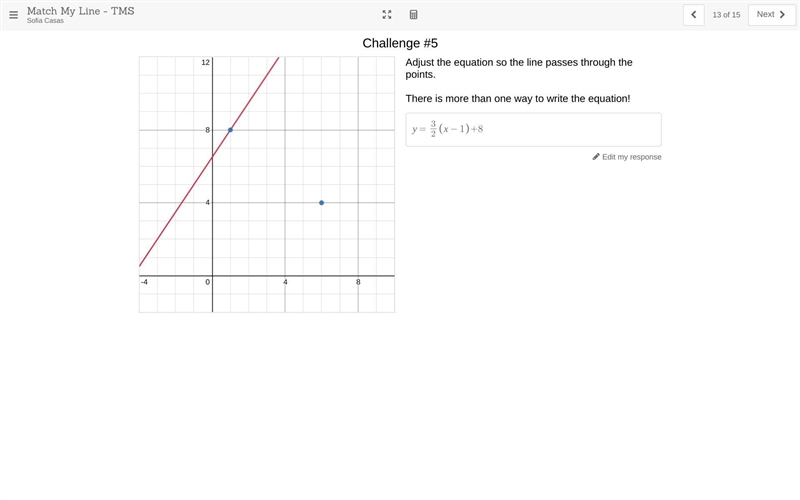 Adjust the equation so the line passes through the points.-example-1