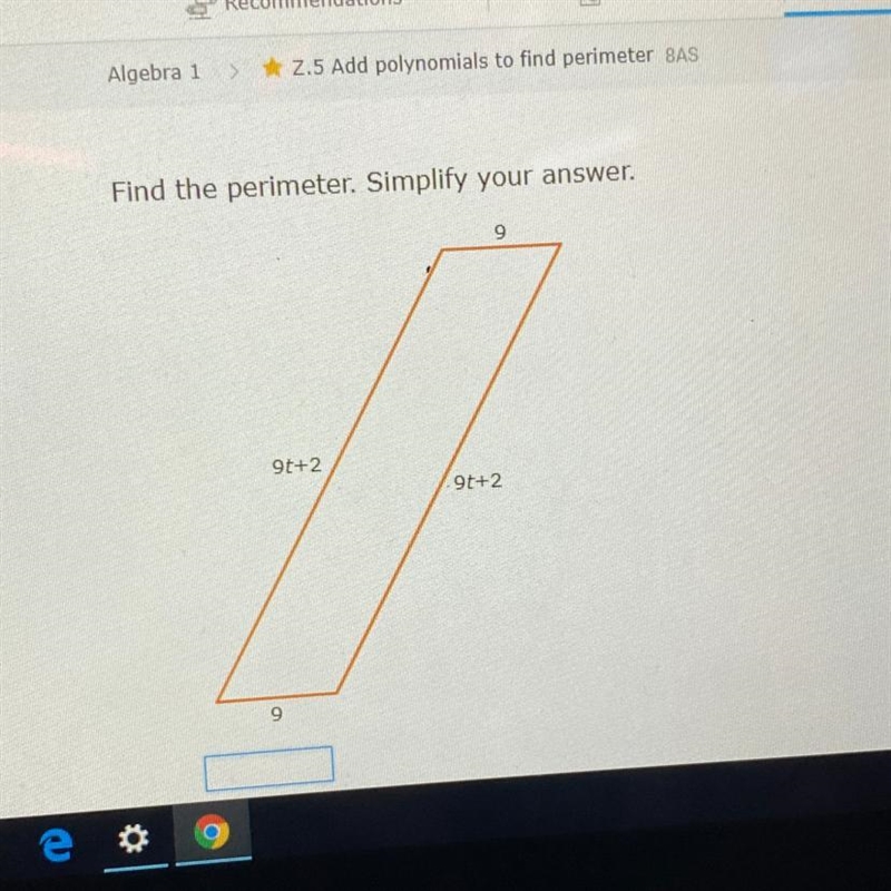 Find the perimeter. Simplify your answer. 9 9t+2 9t+2. 9-example-1