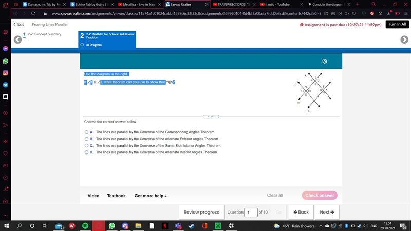 Use the diagram to the right. If 1​7, what theorem can you use to show that ​?-example-1