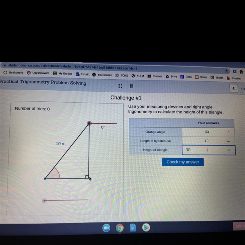 Use your measuring devices and right angle trigonometry to calculate the height of-example-1