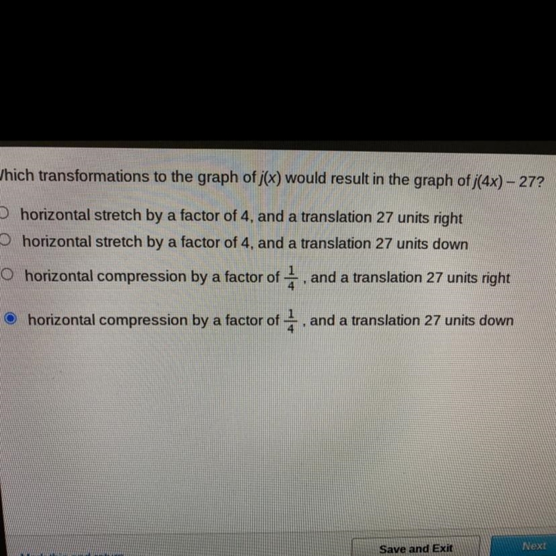 UREGENT HELP WNATED Whích transformations to the graph of j(x) would result in the-example-1