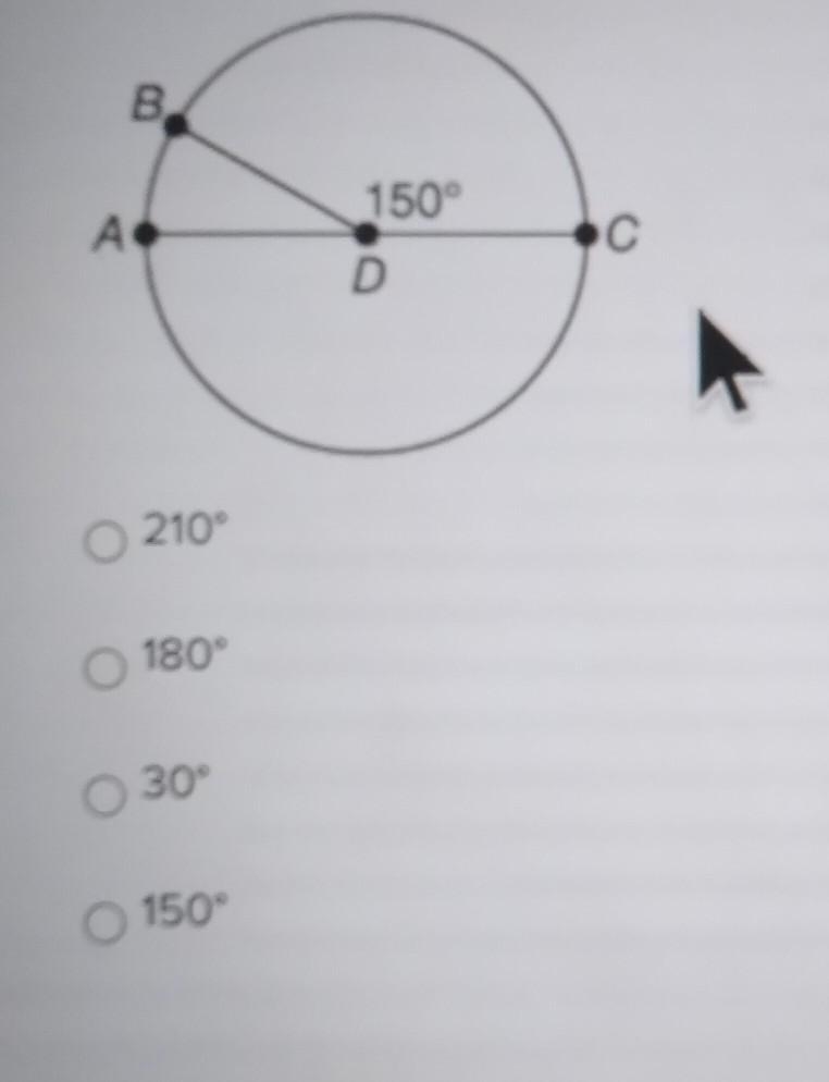 AC is a diameter of D. If m BDC = 150°, what is the measure of AB? I'm sorry if this-example-1