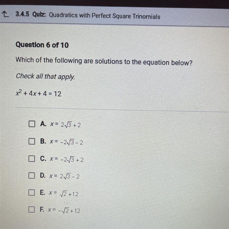 Which of the following are solutions to the equation below? Check all that apply. x-example-1