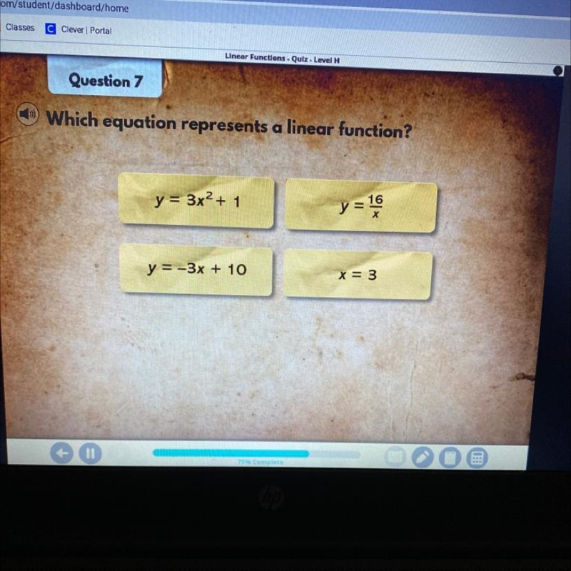 Which equation represents a linear function?-example-1