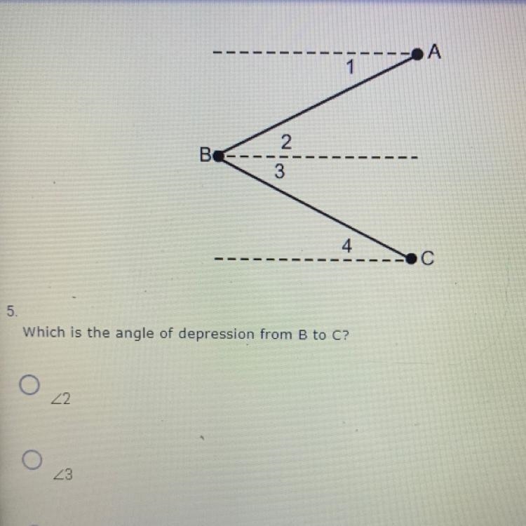 Which is the angle of depression from b to c 1.)<2 2.) <3 3.) <1 4.)<4-example-1