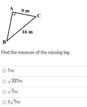 Find the measure of the missing leg-example-1