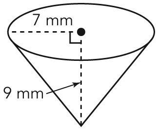 What is the volume of the cone? Use 3.14 for p. A 115.40 cubic mm B 346.19 cubic mm-example-1