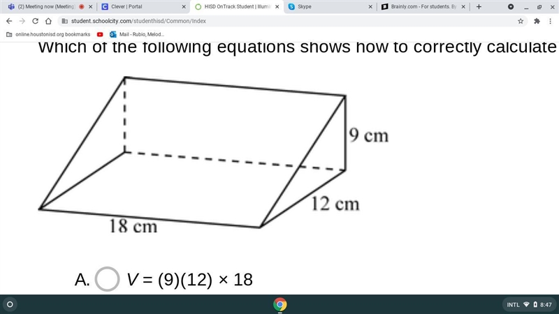 Which of the following equations shows how to correctly calculate the volume, V, in-example-1