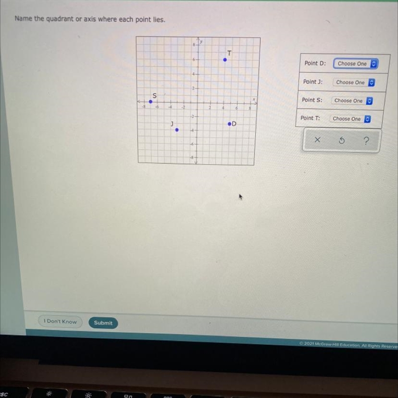 Name the quadrant or axis where each point lies.-example-1