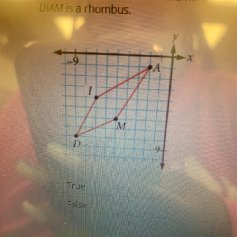 Determine whether the statement below is true or false diam is a rhombus-example-1