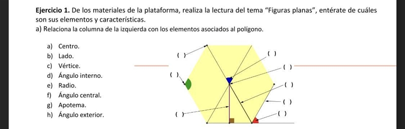 Relaciona la columna de la izquierda con los elementos asociados al polígono a) centro-example-1