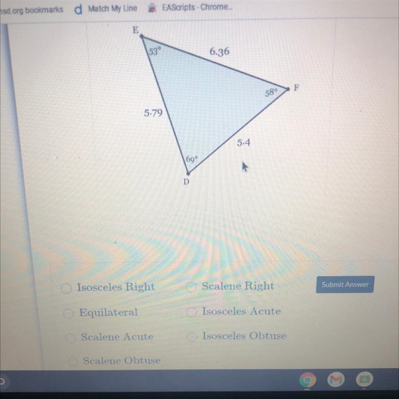 Determine the type of triangle that is drawn below.-example-1