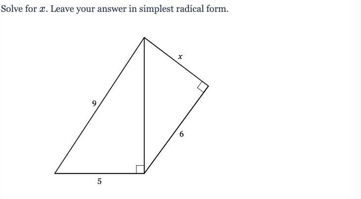 Solve for x. Leave your answer in simplest radical form.-example-1