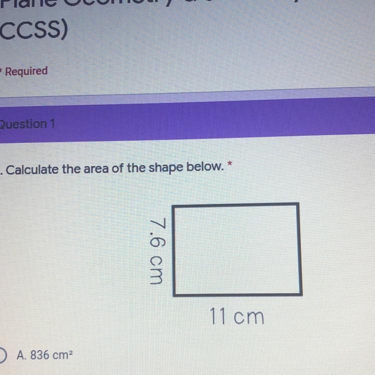 Calculate the area of the shape below 7.6 cm 11 cm-example-1