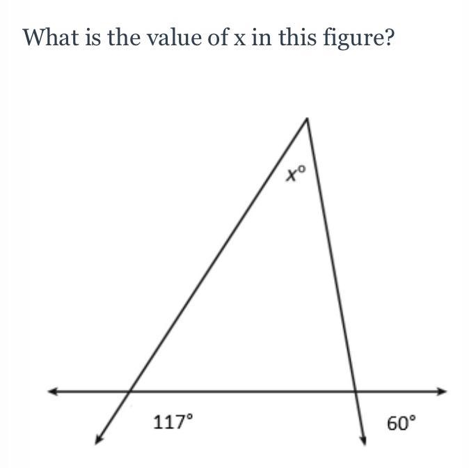 What is the value of x in the figure 1) 23 2)43 3)57 4)60-example-1