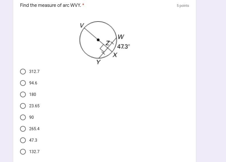 Find the measure of arc WVY.-example-1