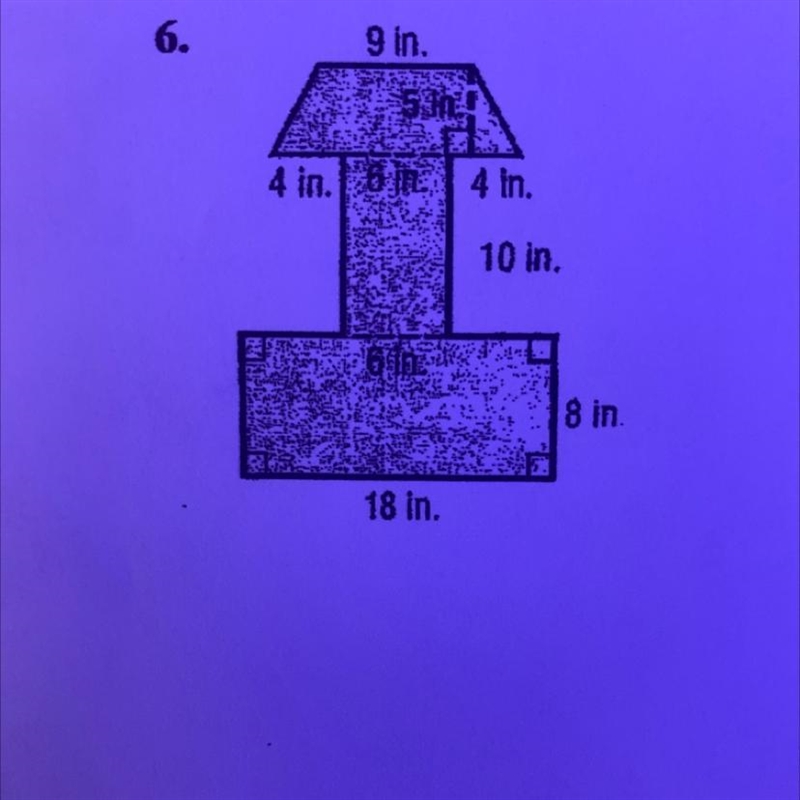 Find the Area please. 9in, 5in, 4in, 6in, 4in, 10in, 6in, 8in, 18in-example-1