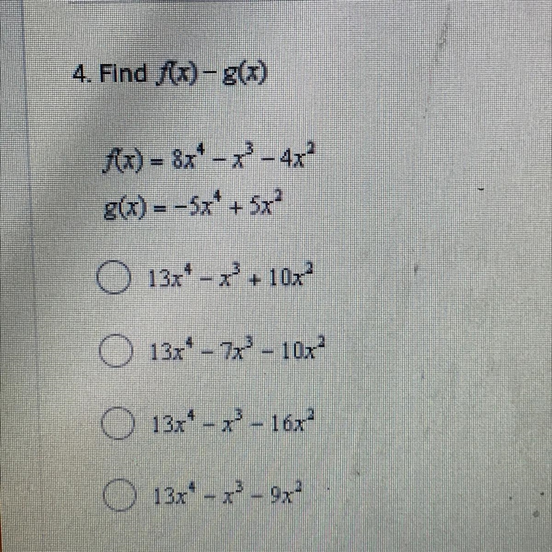 3. Find f(x) - g(x) 4 options to pick from-example-1