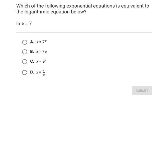 Pls help Which of the following exponential equations is equivalent to the logarithmic-example-1