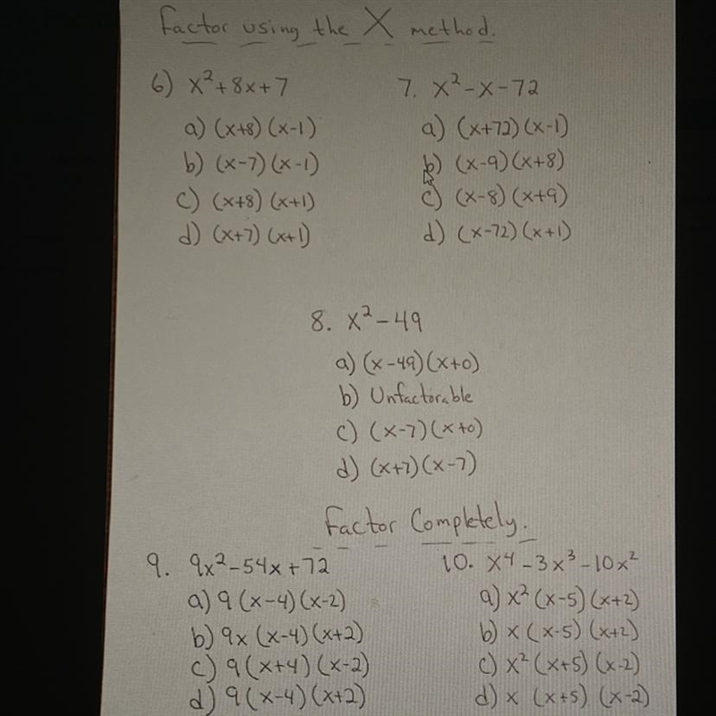 Can someone help me with one of these? Factor using the X method please!-example-1