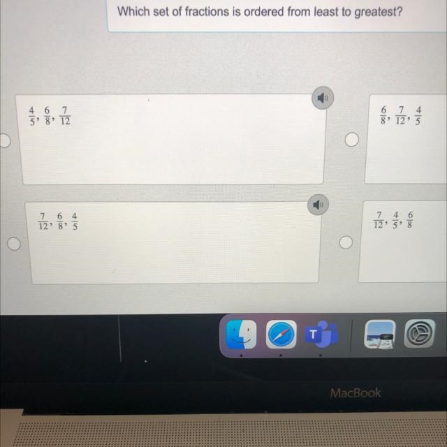 Which set of fractions is ordered from least to greatest?-example-1