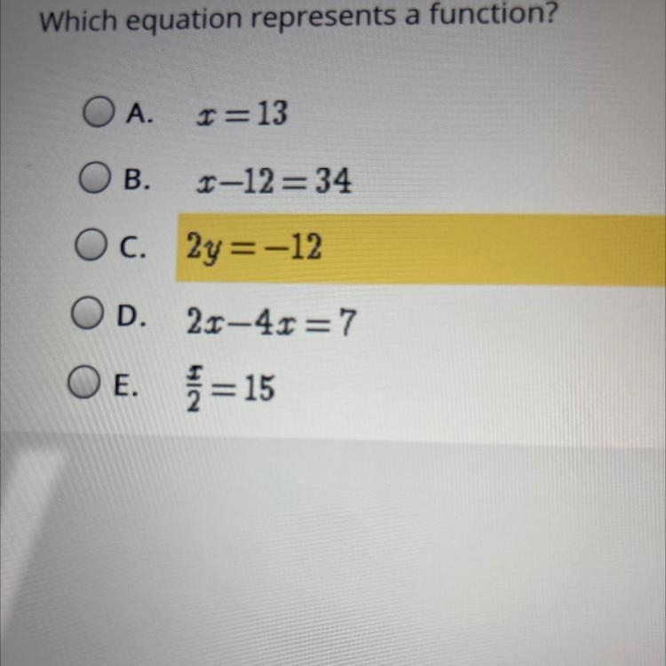 Which equation represents a function?-example-1