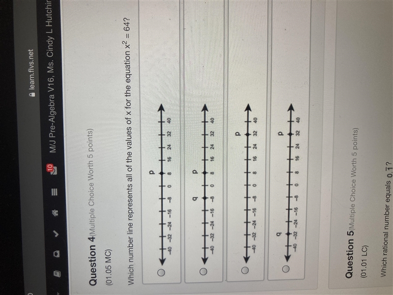 Whitch number line represents all the values of x^2 = 64-example-1