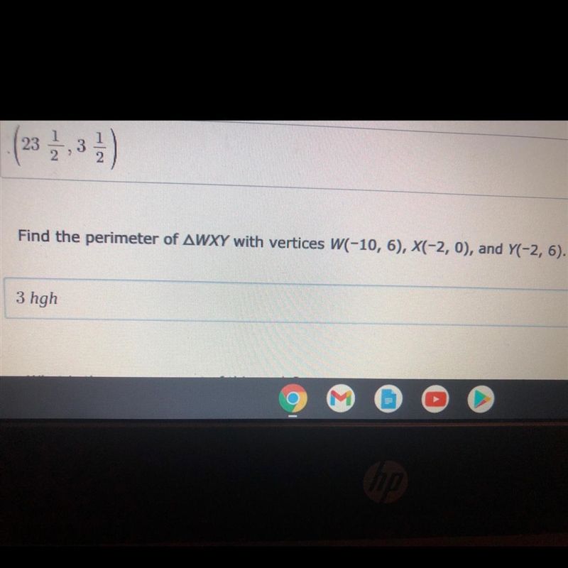 Find the perimeter of Triangle WXY with vertices W(-10, 6), X(-2, 0), and Y(-2, 6).-example-1