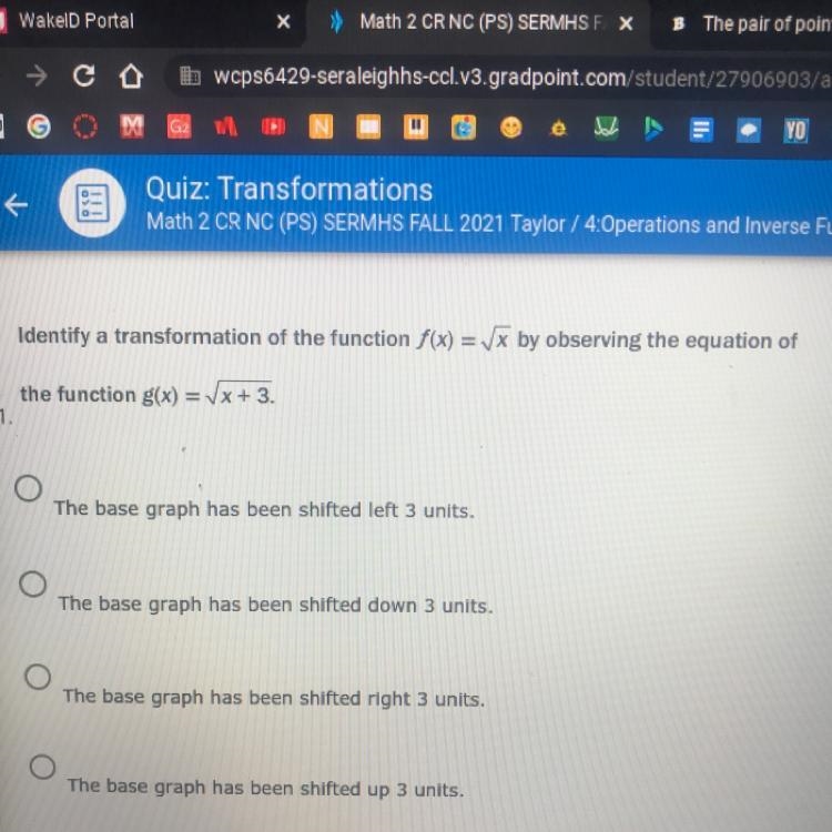 Identify a transformation of the function f(x) = x by observing the equation of the-example-1