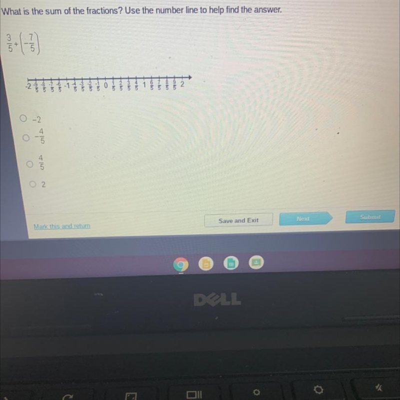 What is the sum of the fractions? Use the number line to help find the answer.| + 5-example-1