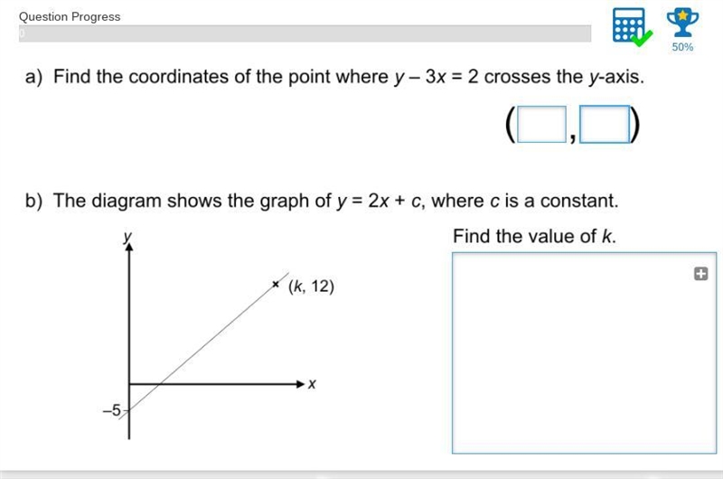 Find the coordinates of the point where y-3x=2 crosses the y-axis-example-1