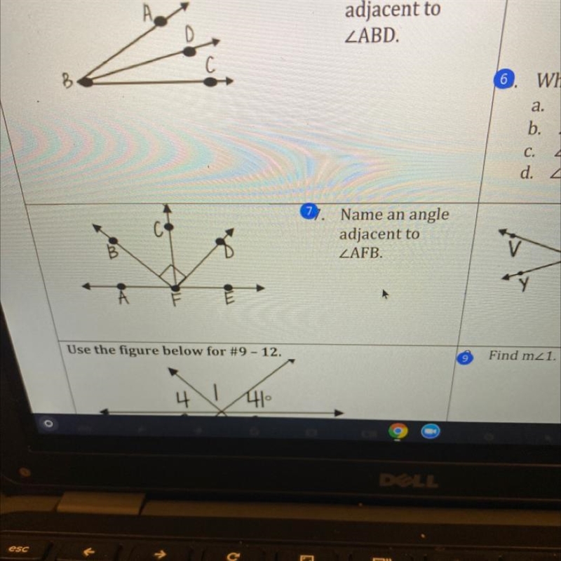 Help me awnser 7 name an angle adjacent to-example-1