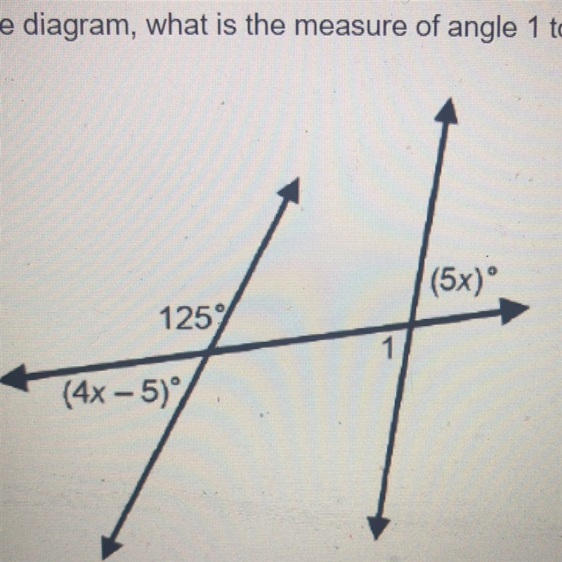 In the diagram, what is the measure of angle 1 to the nearest degree? 33 degrees 55 degrees-example-1