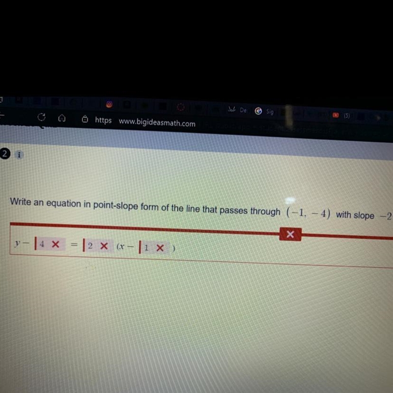 Write an equation in point-slope form of the line that passes through (-1, – 4) with-example-1