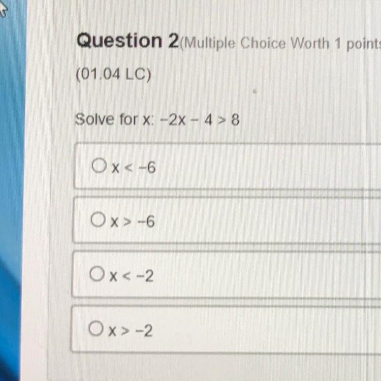 Solve for X: -2x - 4 > 7 (9th grade Algebra 1)-example-1