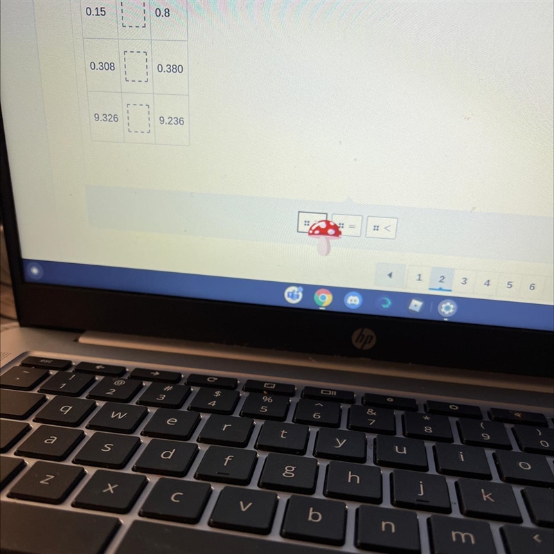 Drag the symbol > or < to compare each pair of decimal numbers-example-1