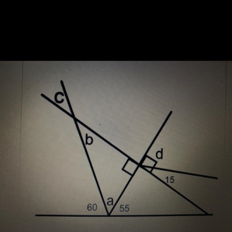 Find all of the missing angles - a, b, c, and d.-example-1