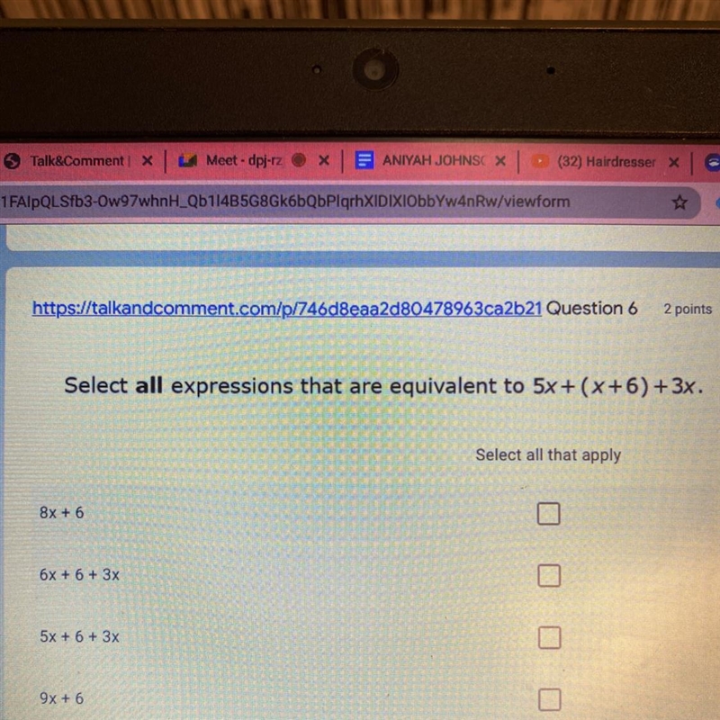 Select all expressions that are equivalent to 5x + (x+6) +3x.-example-1