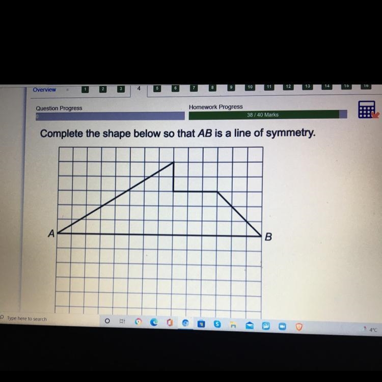 Complete the shape below so that AB is a line of symmetry-example-1