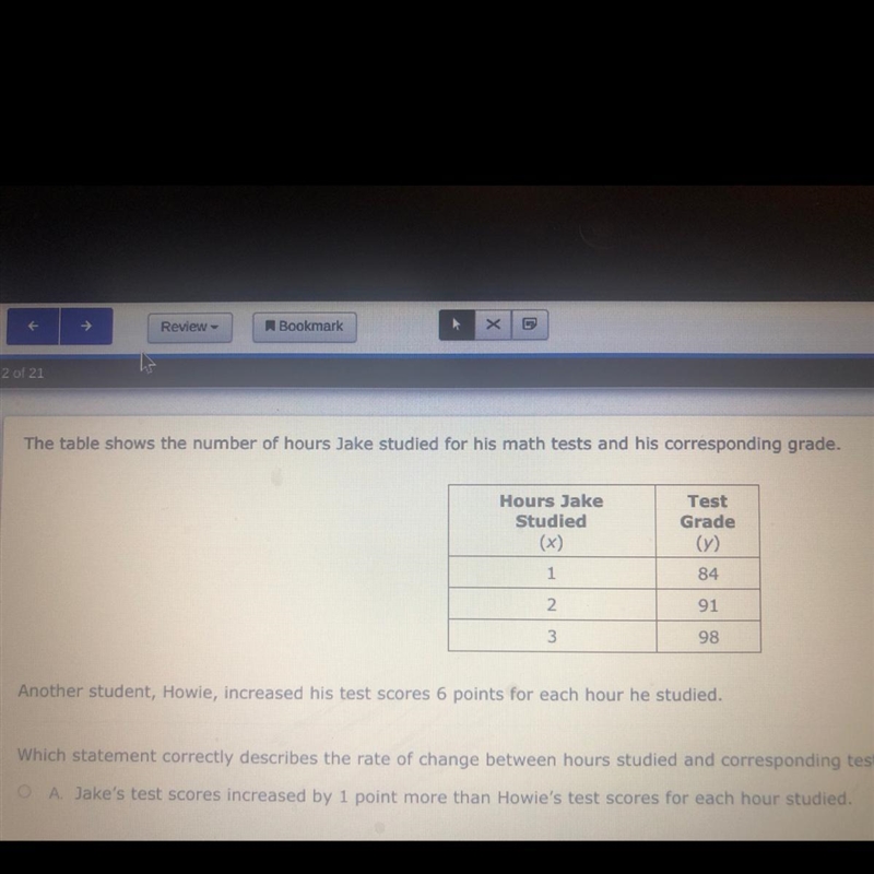 Which statement correctly describes the rage of change between hours studied and corresponding-example-1